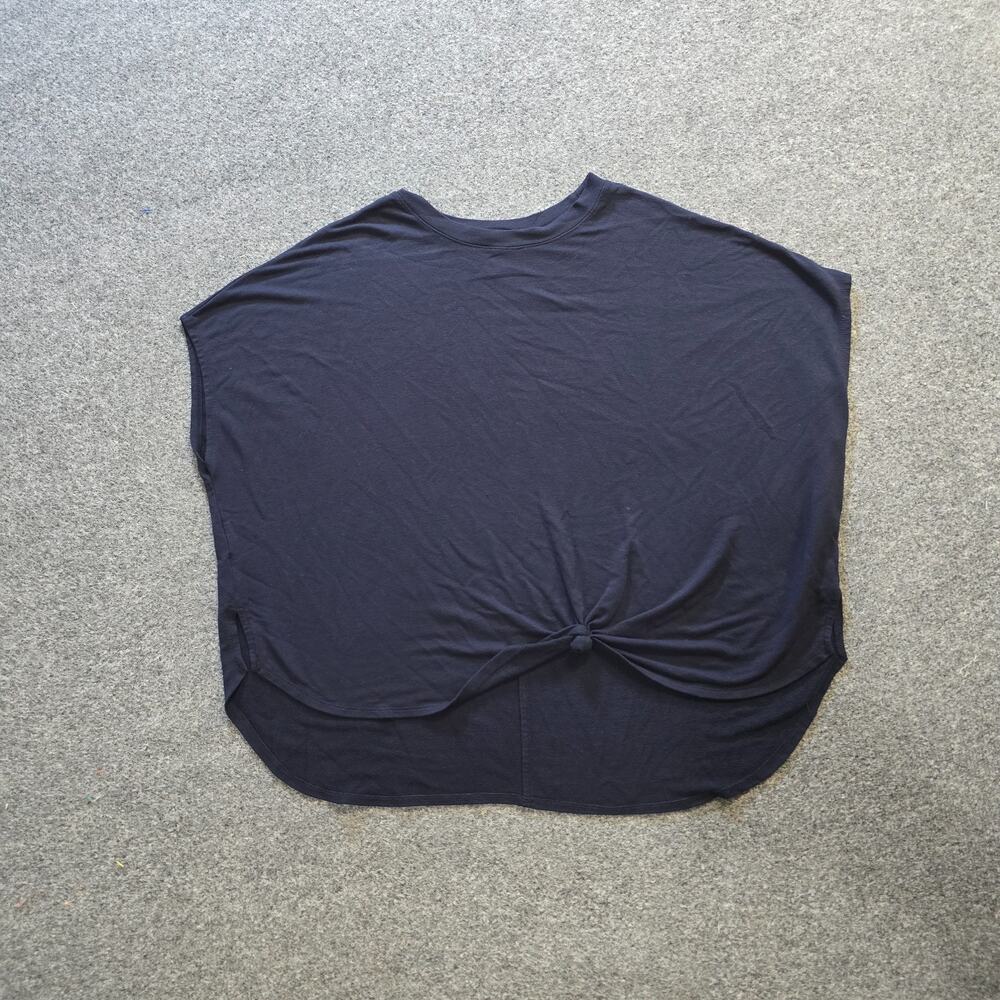 Lou Grey Top Womens Size Small Blue Tie Waist Short Sleeve Oversized Boxy Casual
